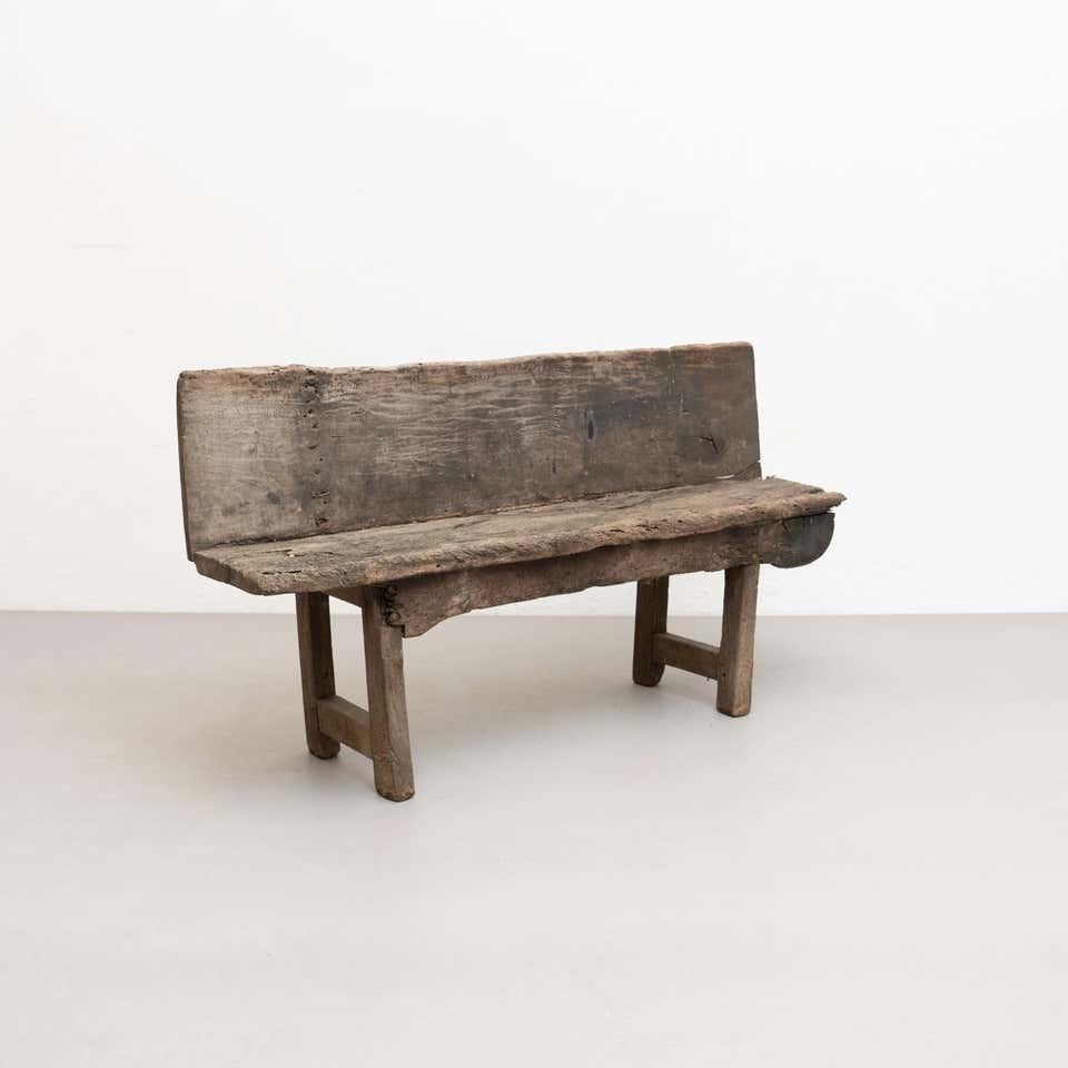 Rustic Solid Wood Bench, circa 1920 7