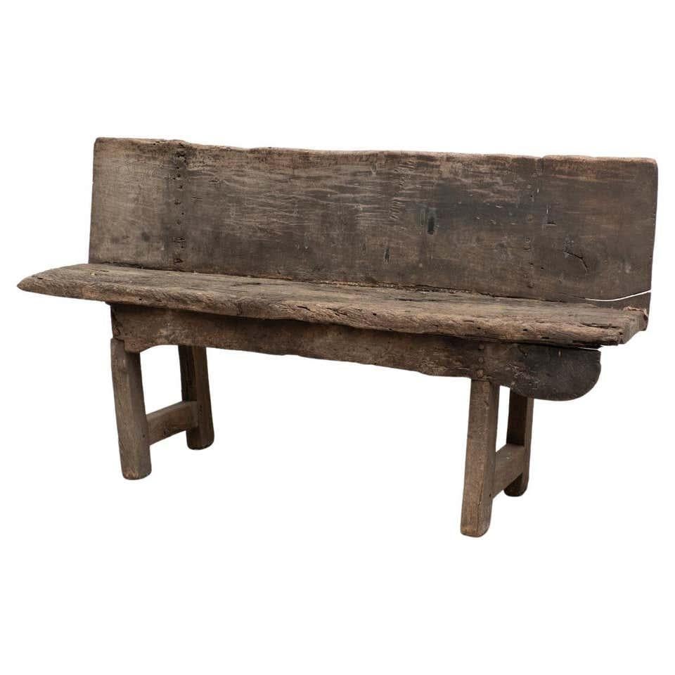 Rustic Solid Wood Bench, circa 1920 13