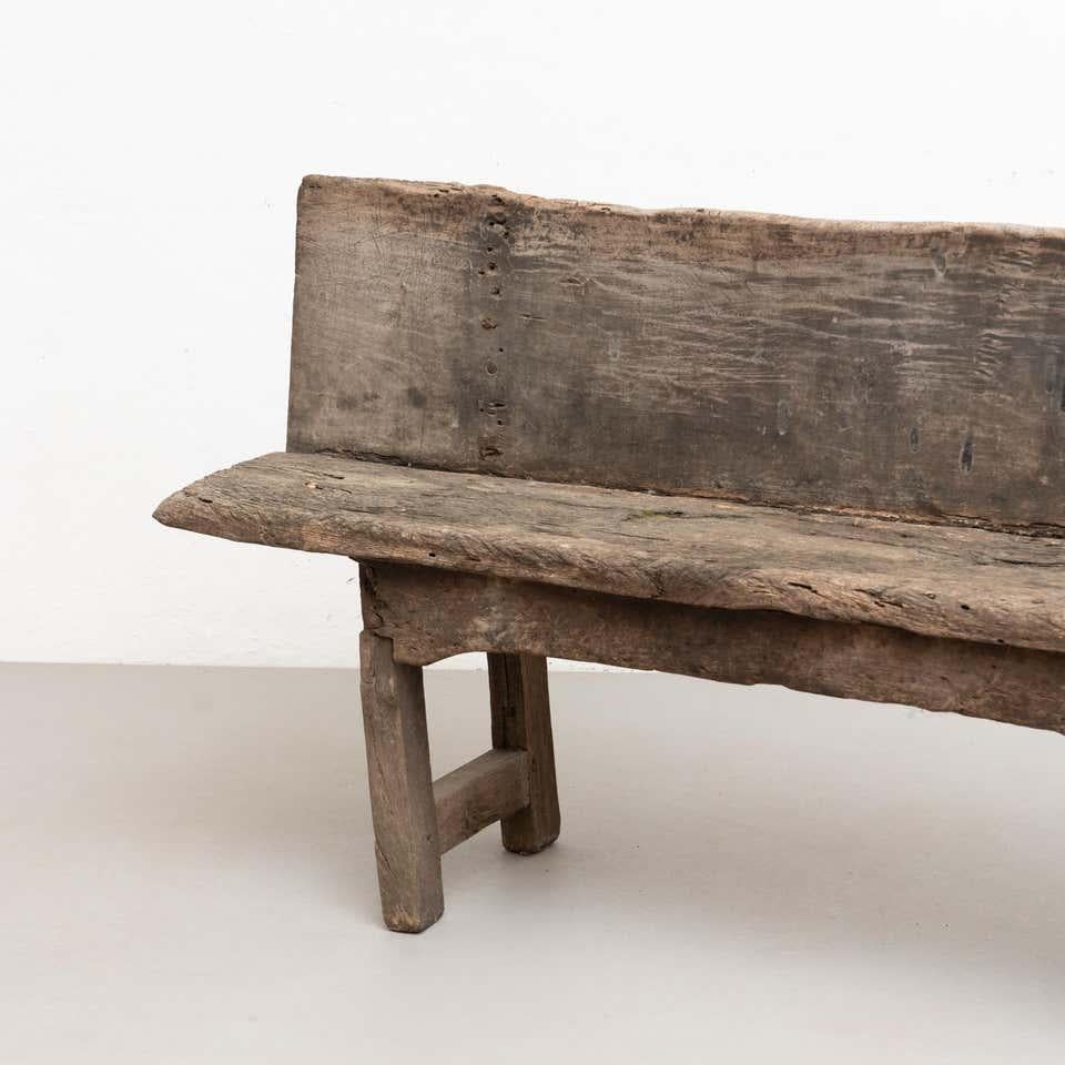 French Rustic Solid Wood Bench, circa 1920
