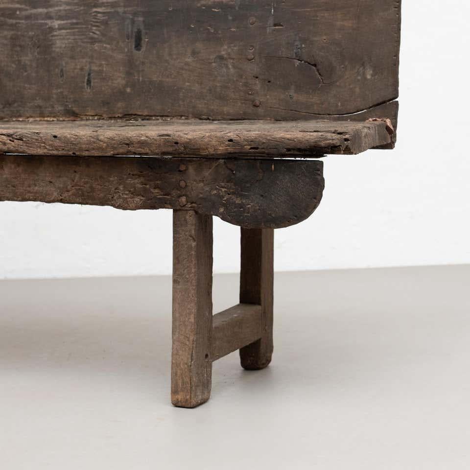 Rustic Solid Wood Bench, circa 1920 In Fair Condition In Barcelona, Barcelona