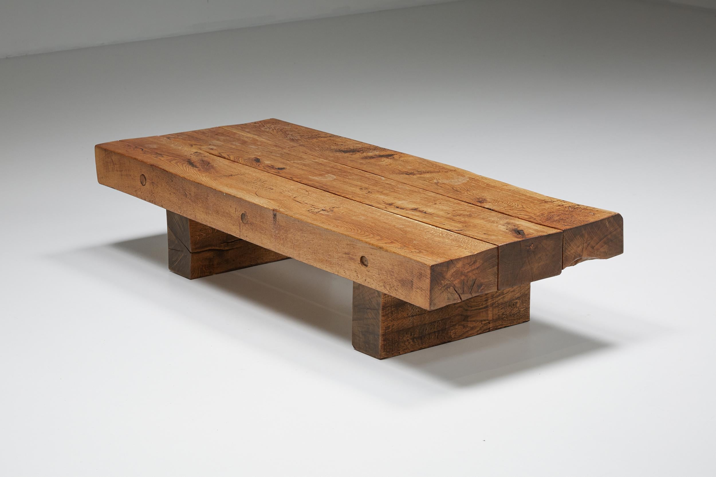 Mid-Century Modern Rustic Solid Wood Coffee Table