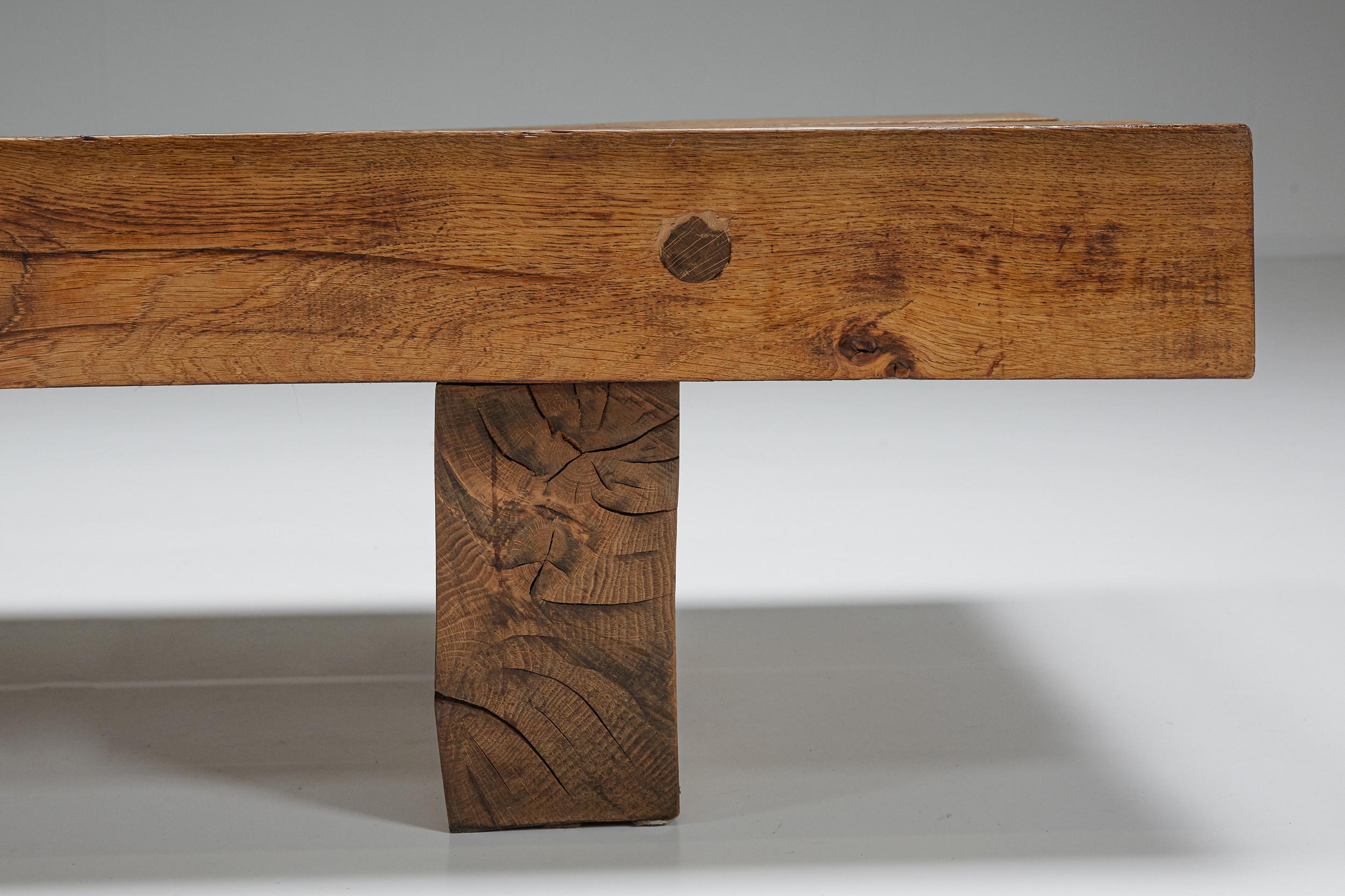Mid-20th Century Rustic Solid Wood Coffee Table