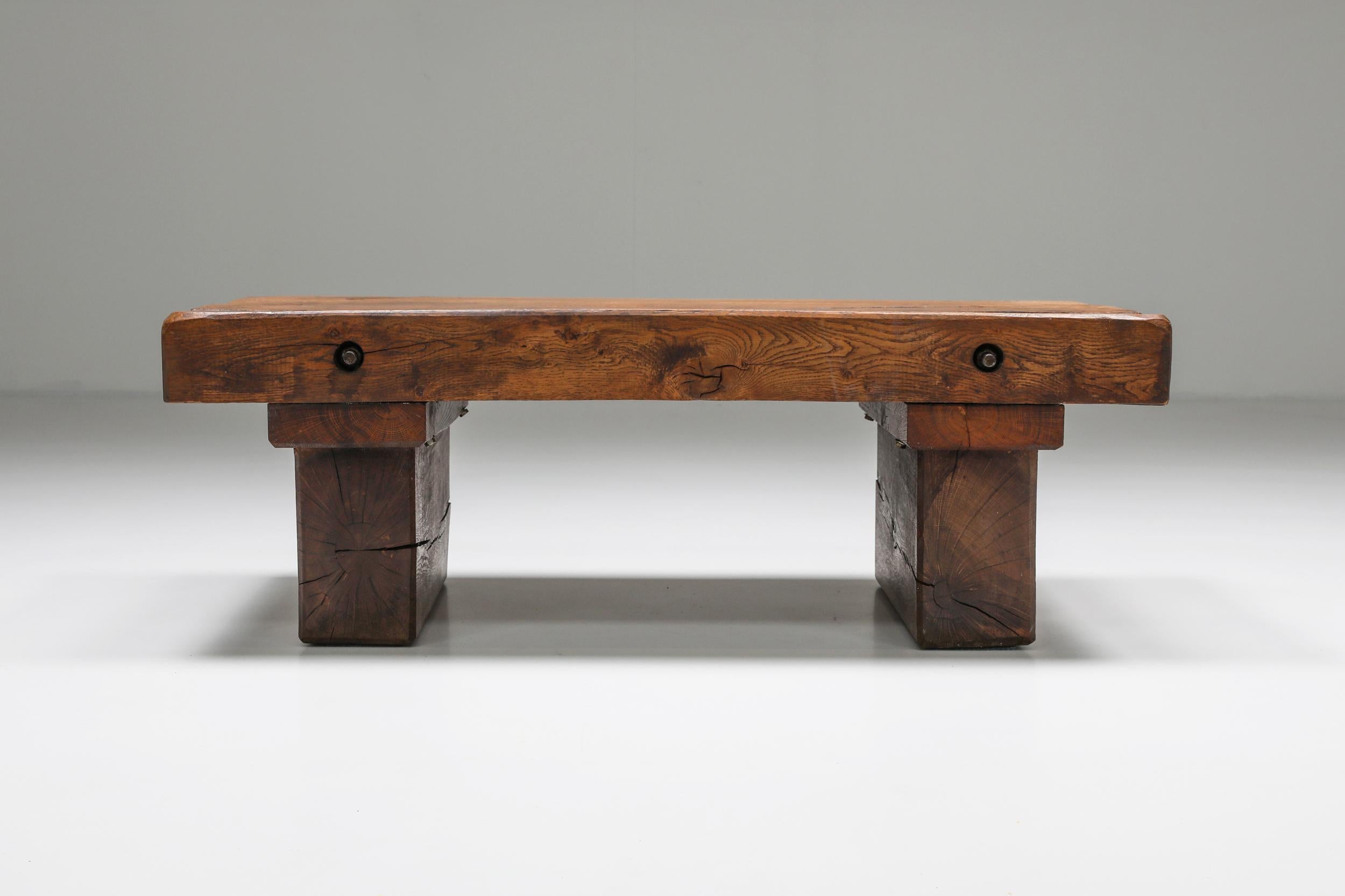 Rustic solid wood coffee table, Mid-Century Modern, French craftsmanship 1950's;

Rustic rectangular coffee table in solid wood made in France in the 1950s. The remarkable charismatic patina brings warmth to any interior in need of a Mid-Century