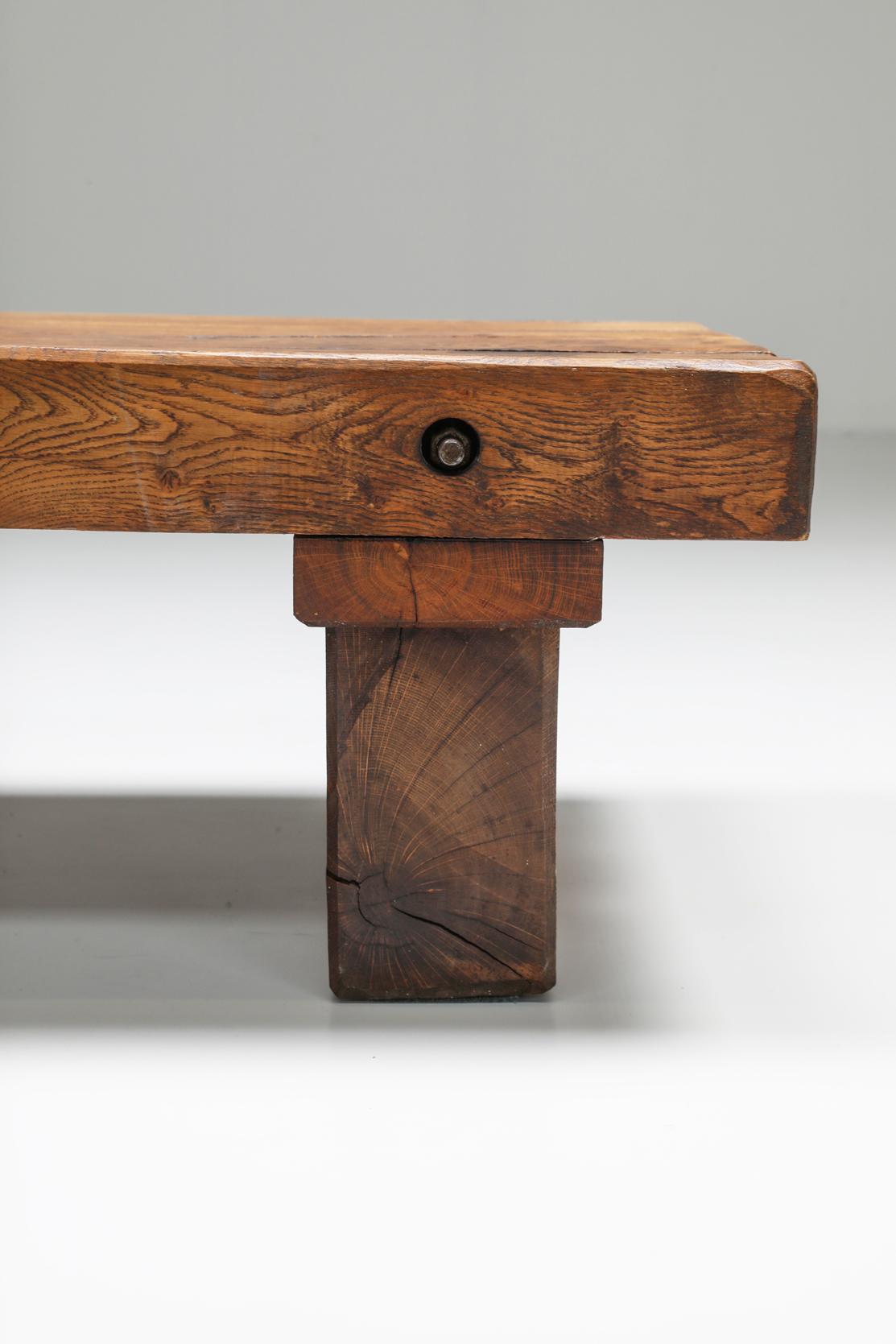 Rustic Solid Wood Coffee Table, France, 1950s For Sale 1