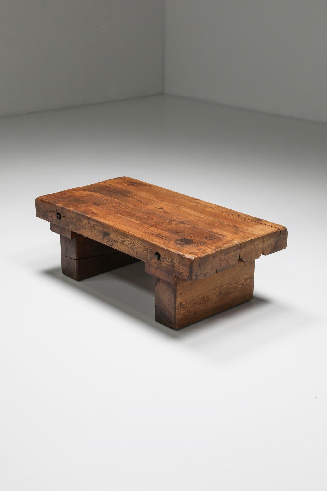 Rustic Solid Wood Coffee Table, France, 1950s For Sale 2