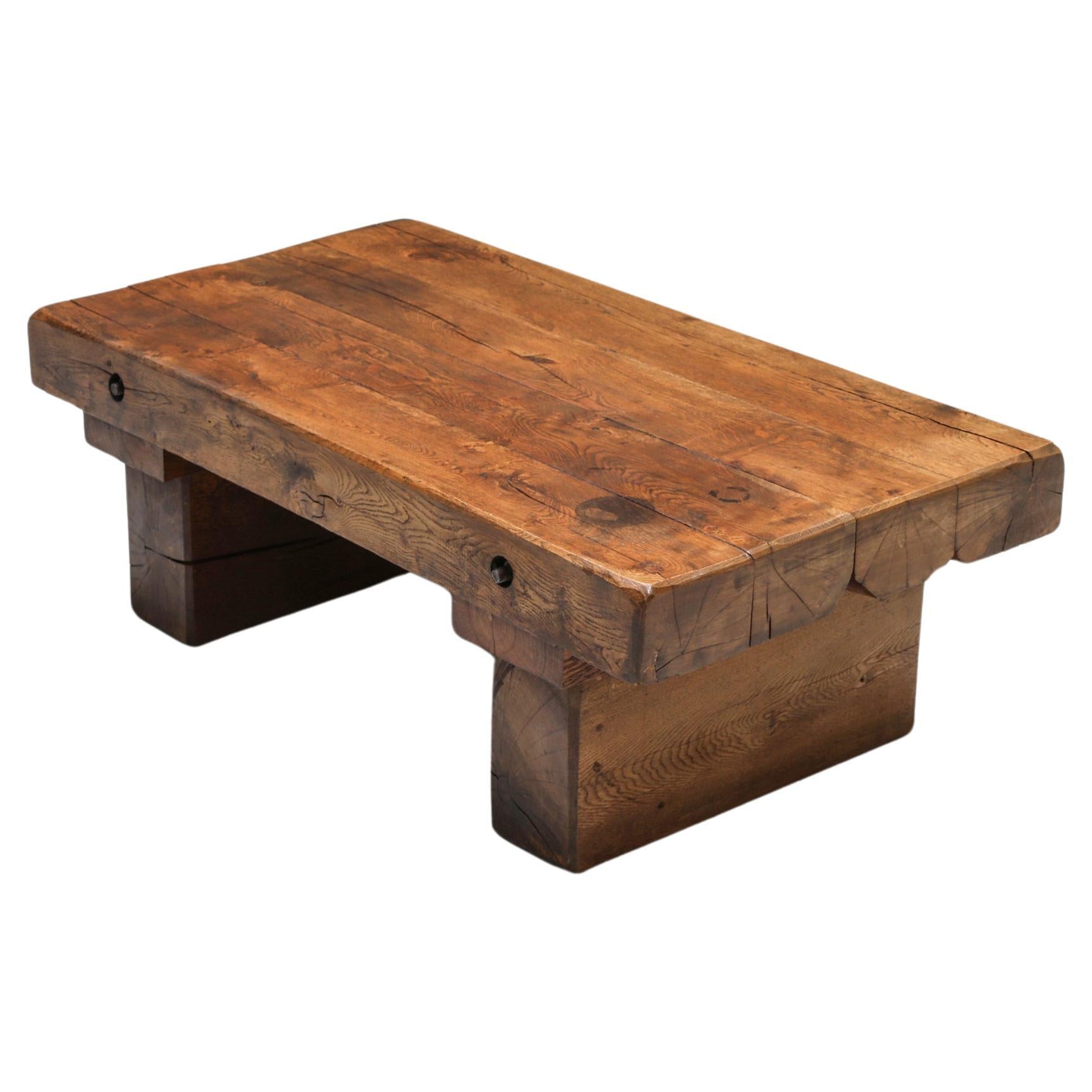 Rustic Solid Wood Coffee Table, France, 1950s For Sale