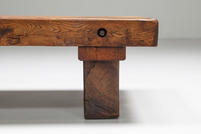 Mid-20th Century Rustic Solid Wood Coffee Table, Mid-Century Modern, Wabi-Sabi 1950s For Sale