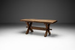 Rustic Solid Wood Coffee Table with Cross Legs, France 19th Century