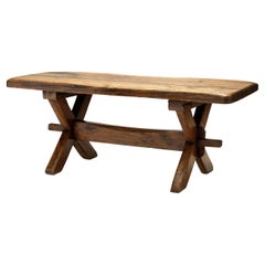 Rustic Solid Wood Coffee Table with Cross Legs, France 19th Century