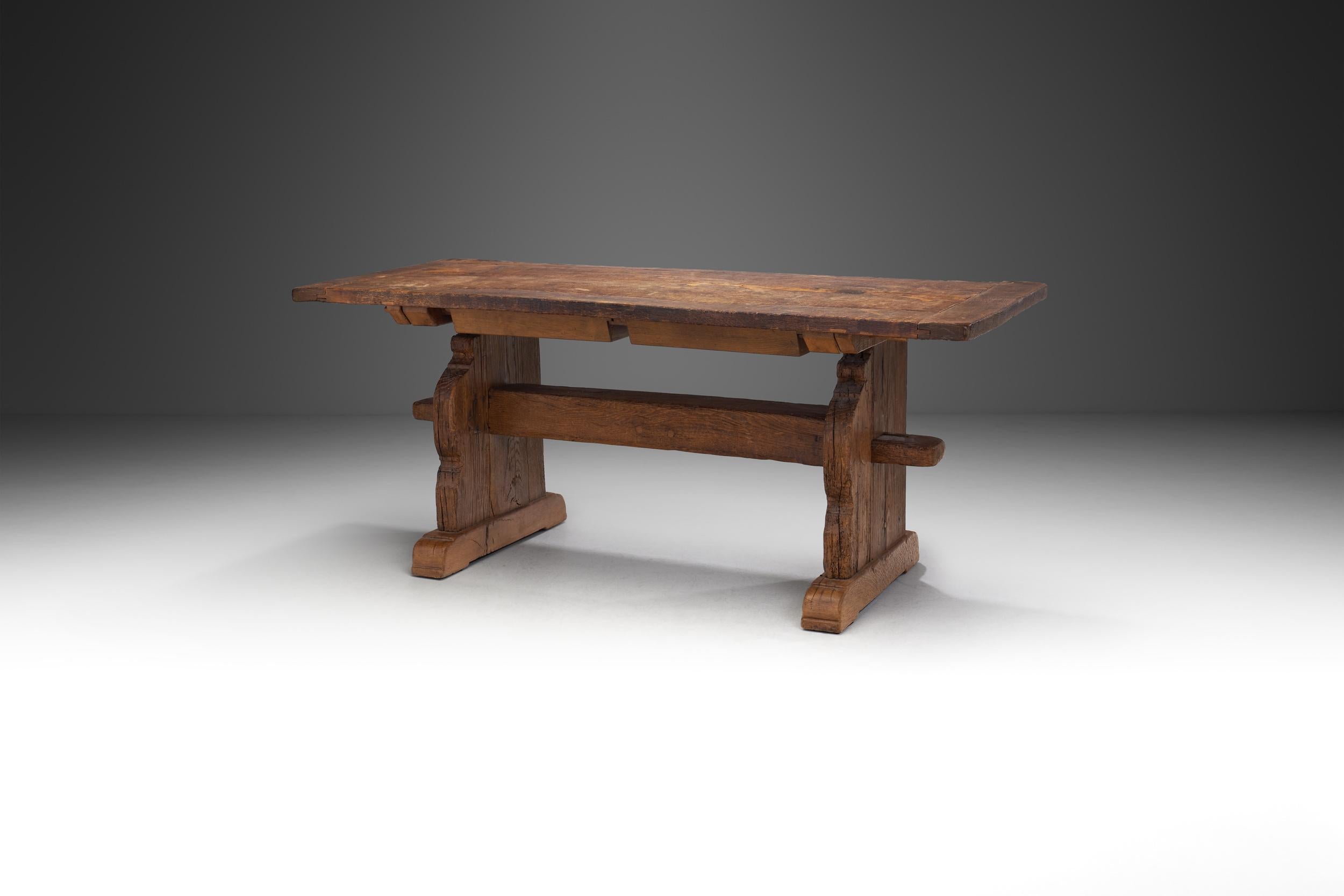 European Rustic Solid Wood Dining Table, Europe 19th Century For Sale