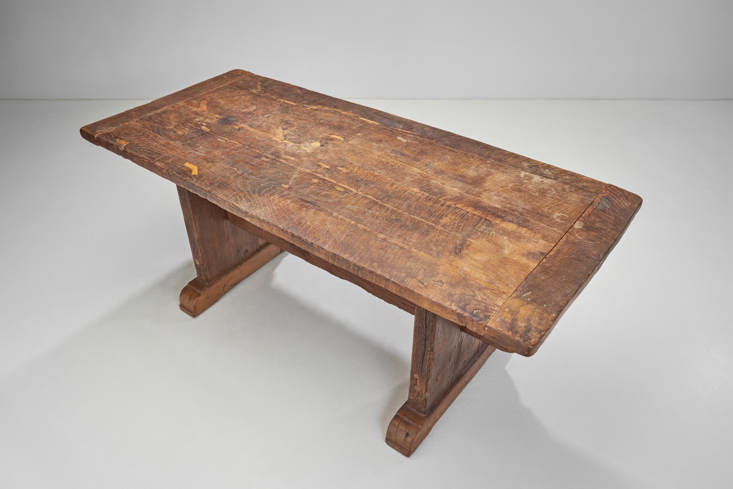 Rustic Solid Wood Dining Table, Europe 19th Century For Sale 1