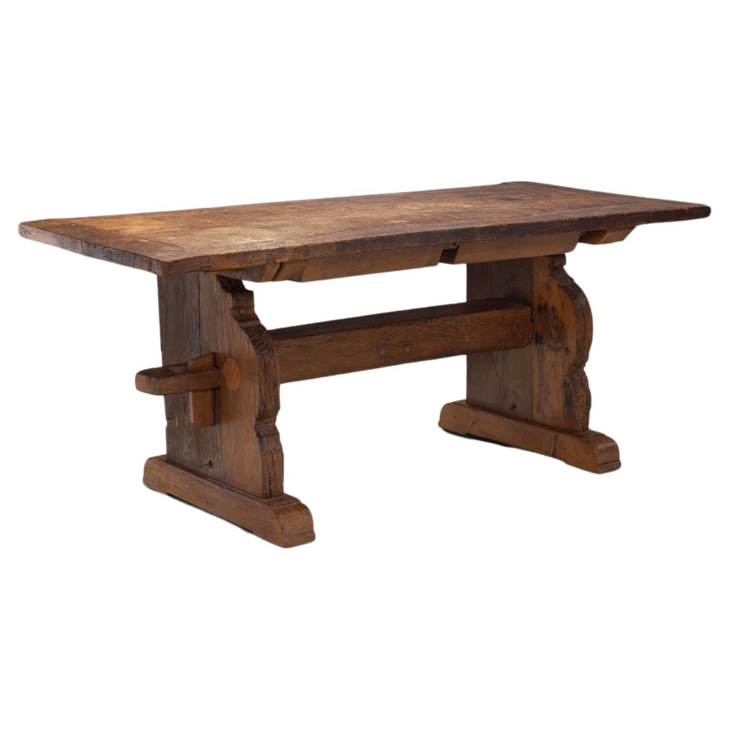 Rustic Solid Wood Dining Table, Europe 19th Century For Sale