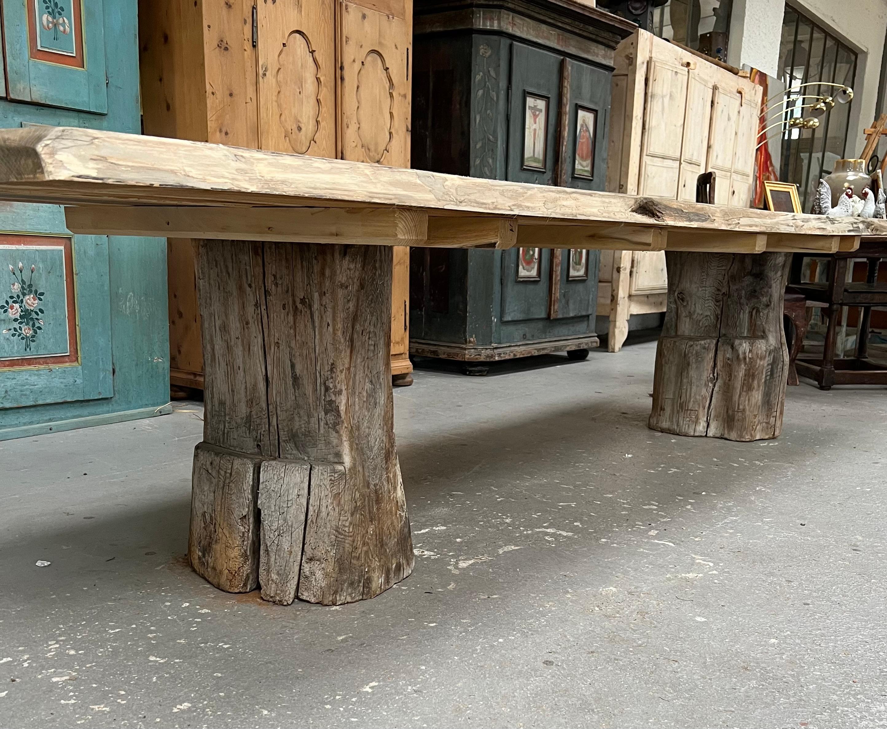 Hand-Crafted Rustic Solid Wood Farmhouse Table For Sale