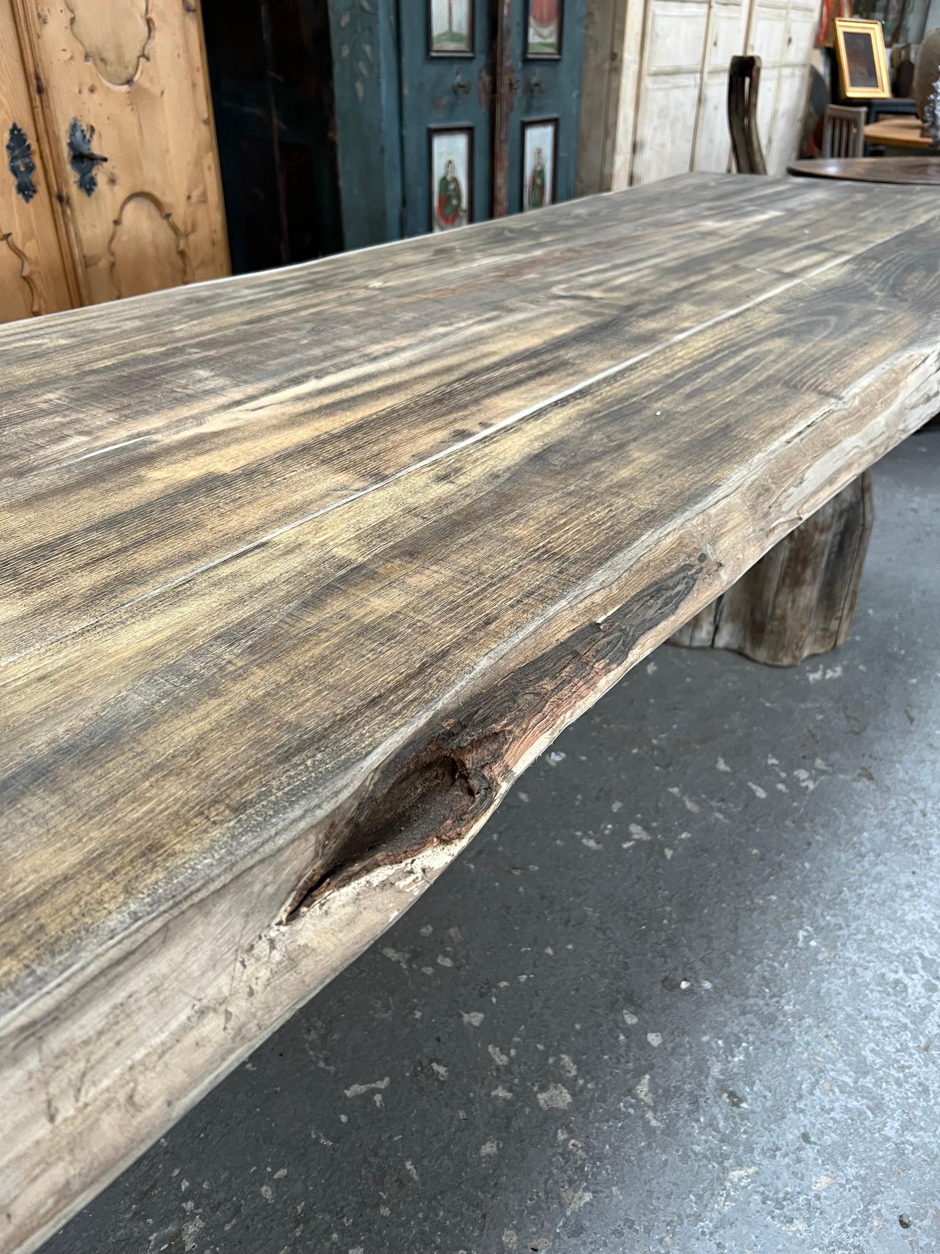 Rustic Solid Wood Farmhouse Table In Good Condition For Sale In PARIS, FR