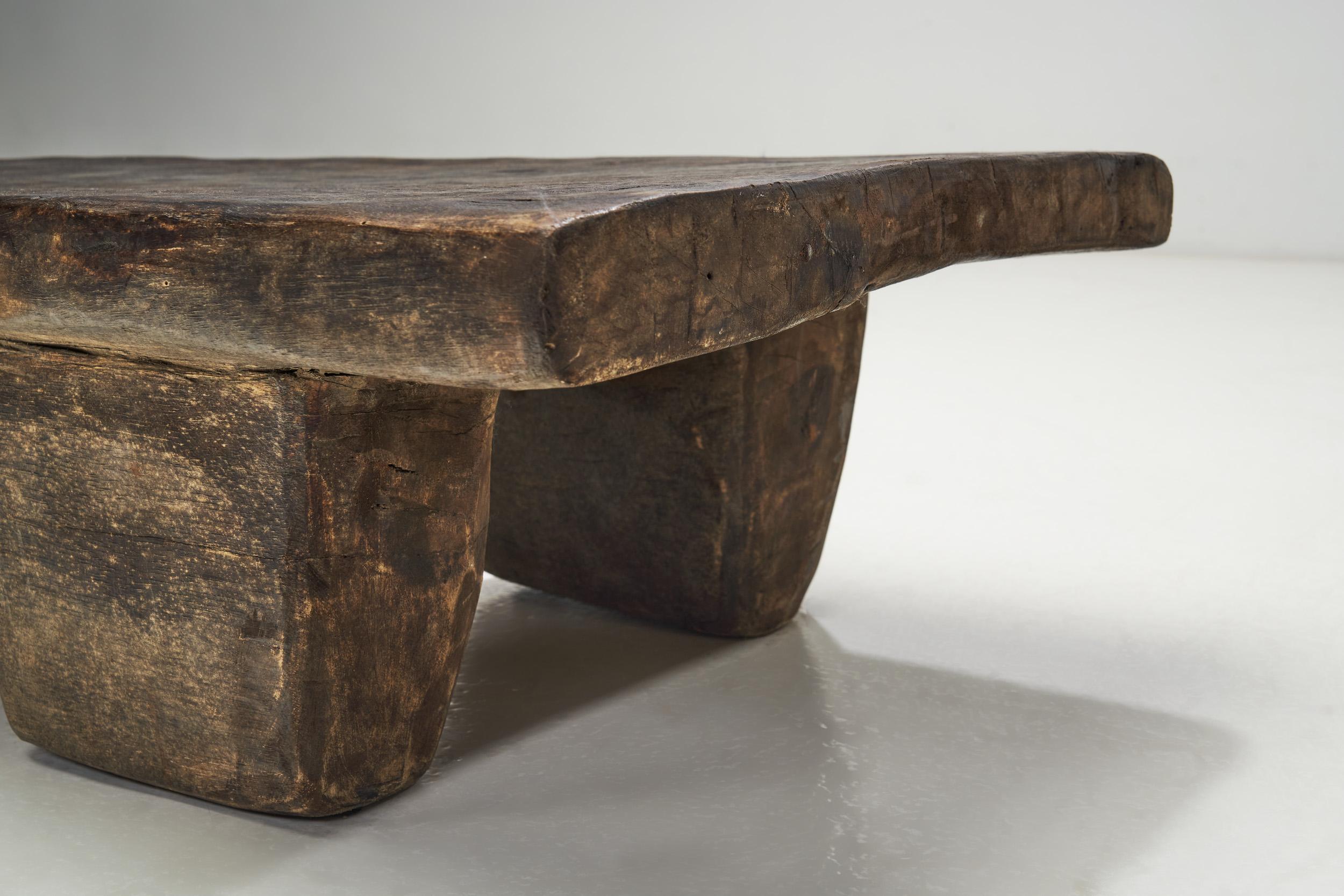 Rustic Solid Wood Naga Coffee Table, India Early 20th Century 7