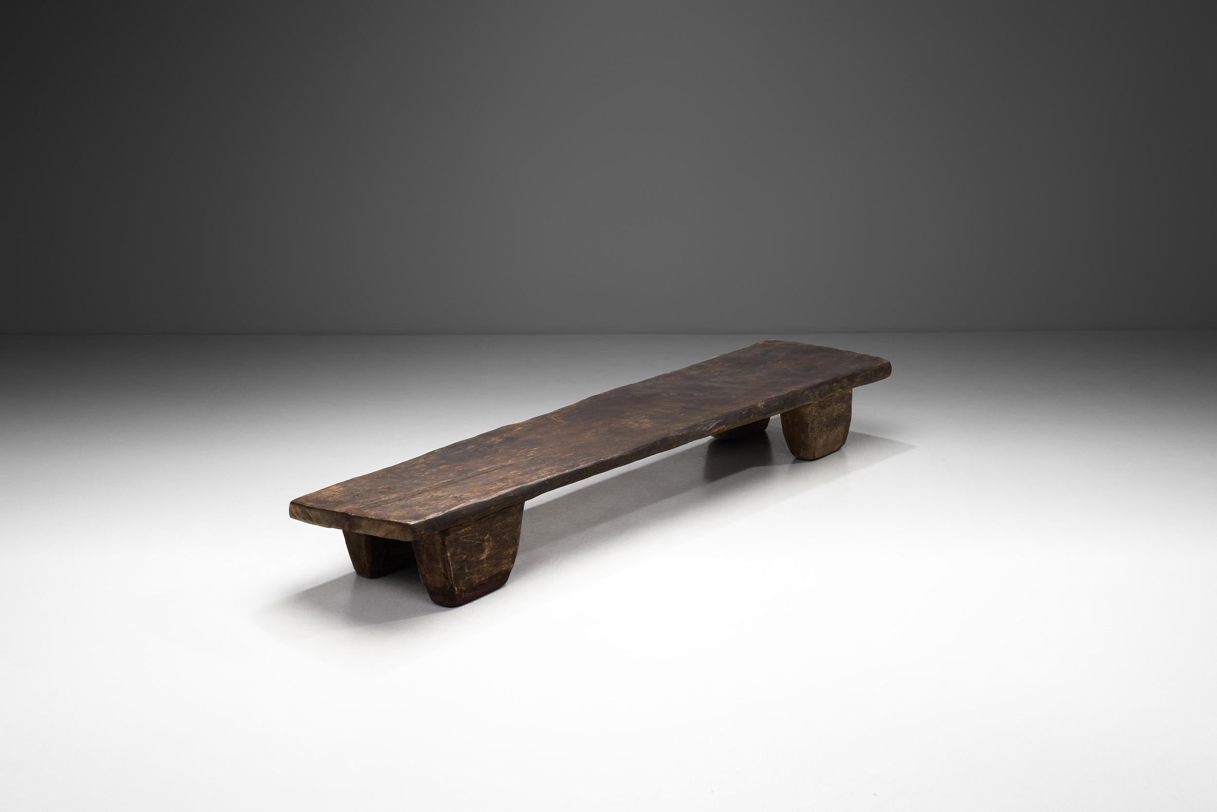 Brutalist Rustic Solid Wood Naga Coffee Table, India Early 20th Century