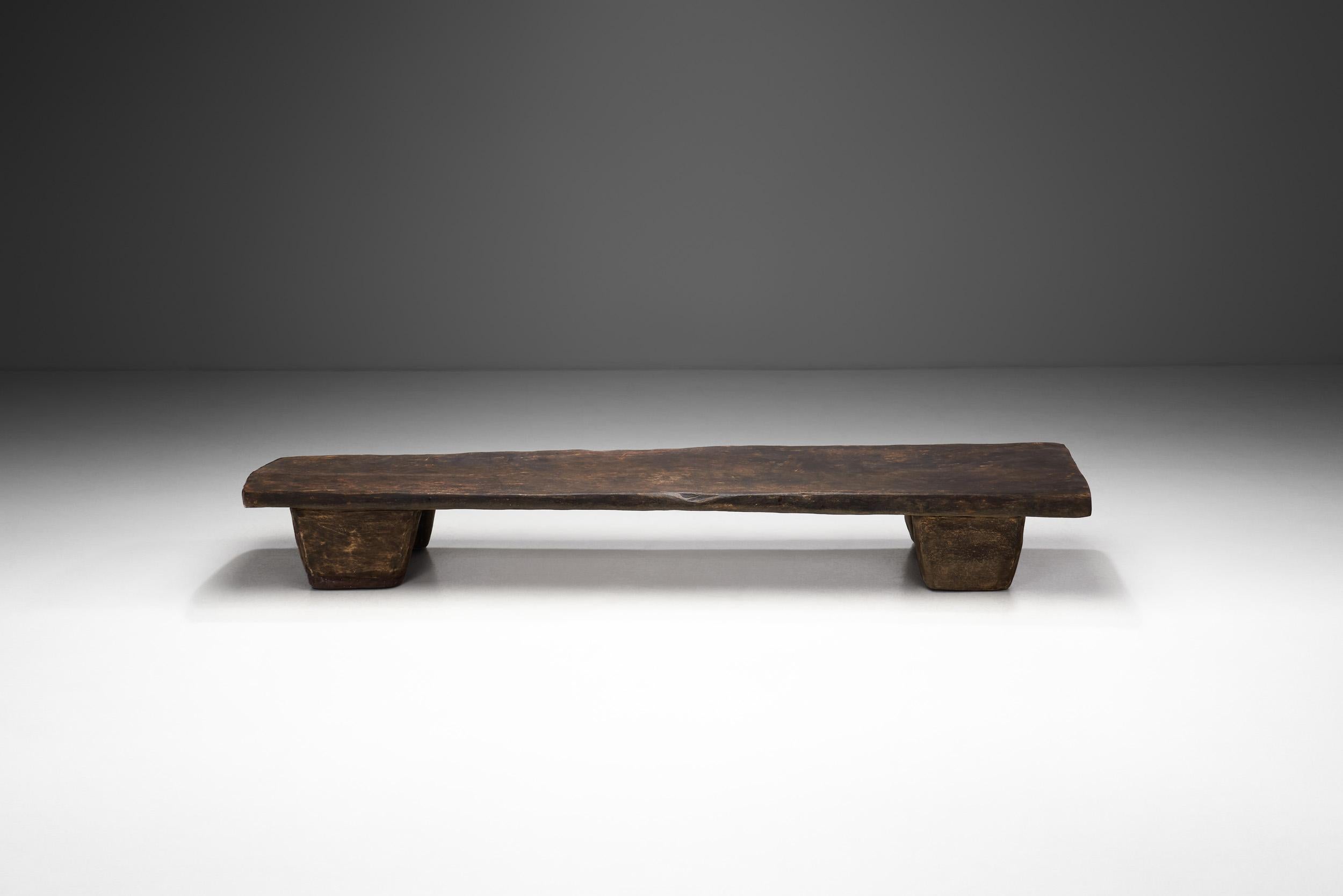 Indian Rustic Solid Wood Naga Coffee Table, India Early 20th Century