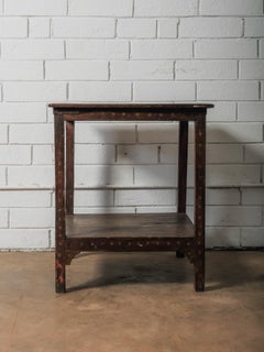 Rustic Solid Wood Side Table with Lower Shelf and Patina
