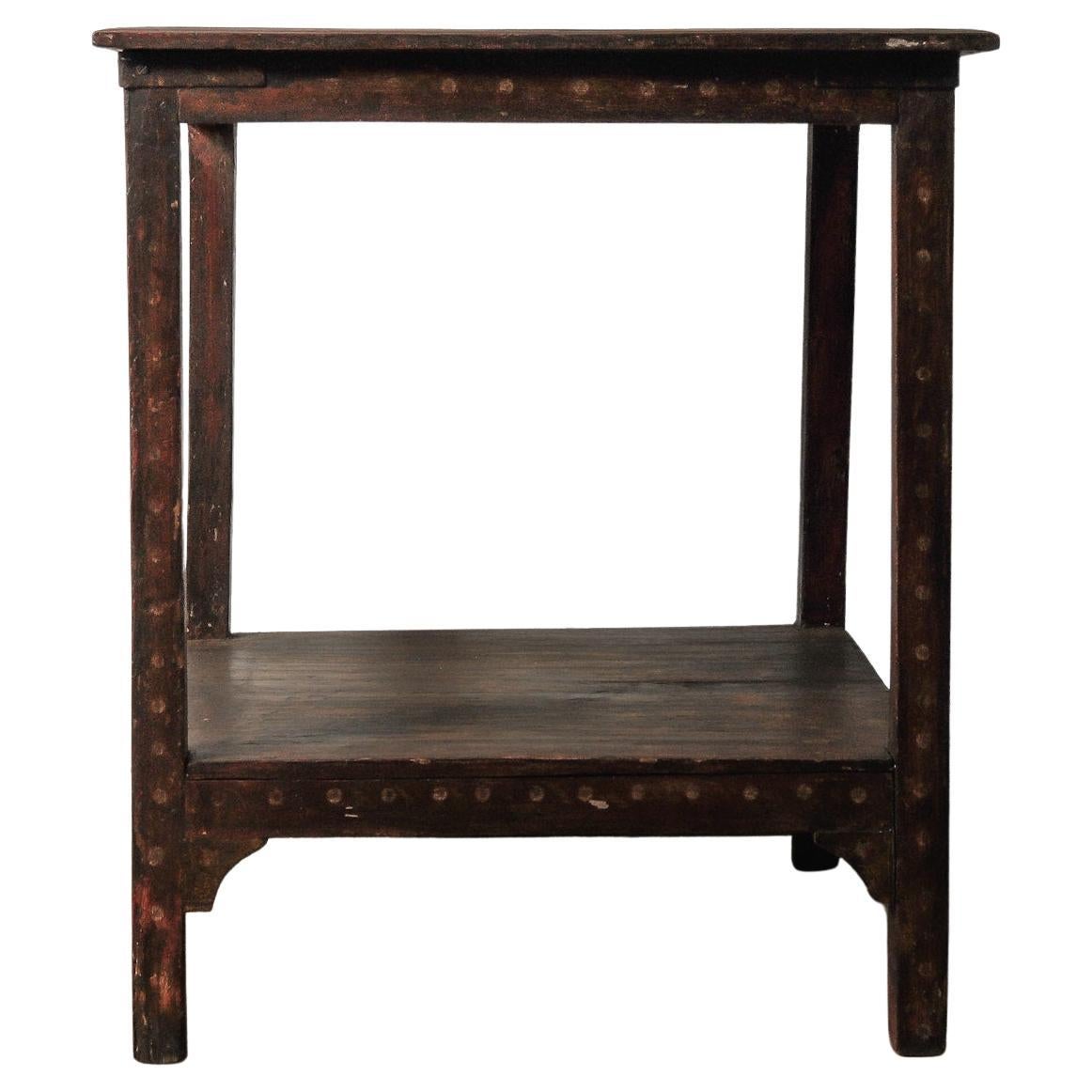 Rustic Solid Wood Side Table with Lower Shelf and Patina