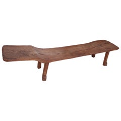 Rustic Southeast Asian Antique Wood Bench with Carved Legs, circa 1900