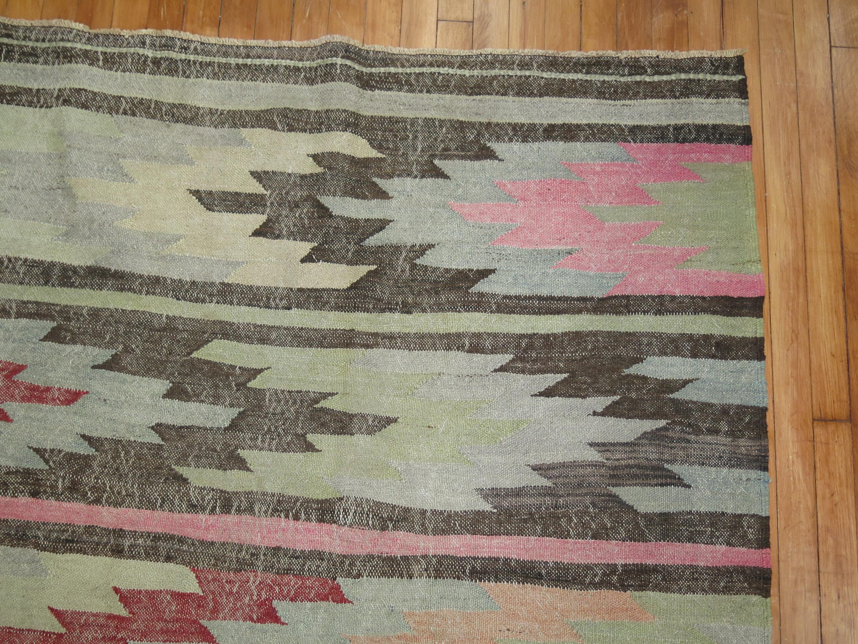 Hand-Knotted Rustic Southwestern Turkish Shabby Chic Turkish 20th Century Kilim For Sale