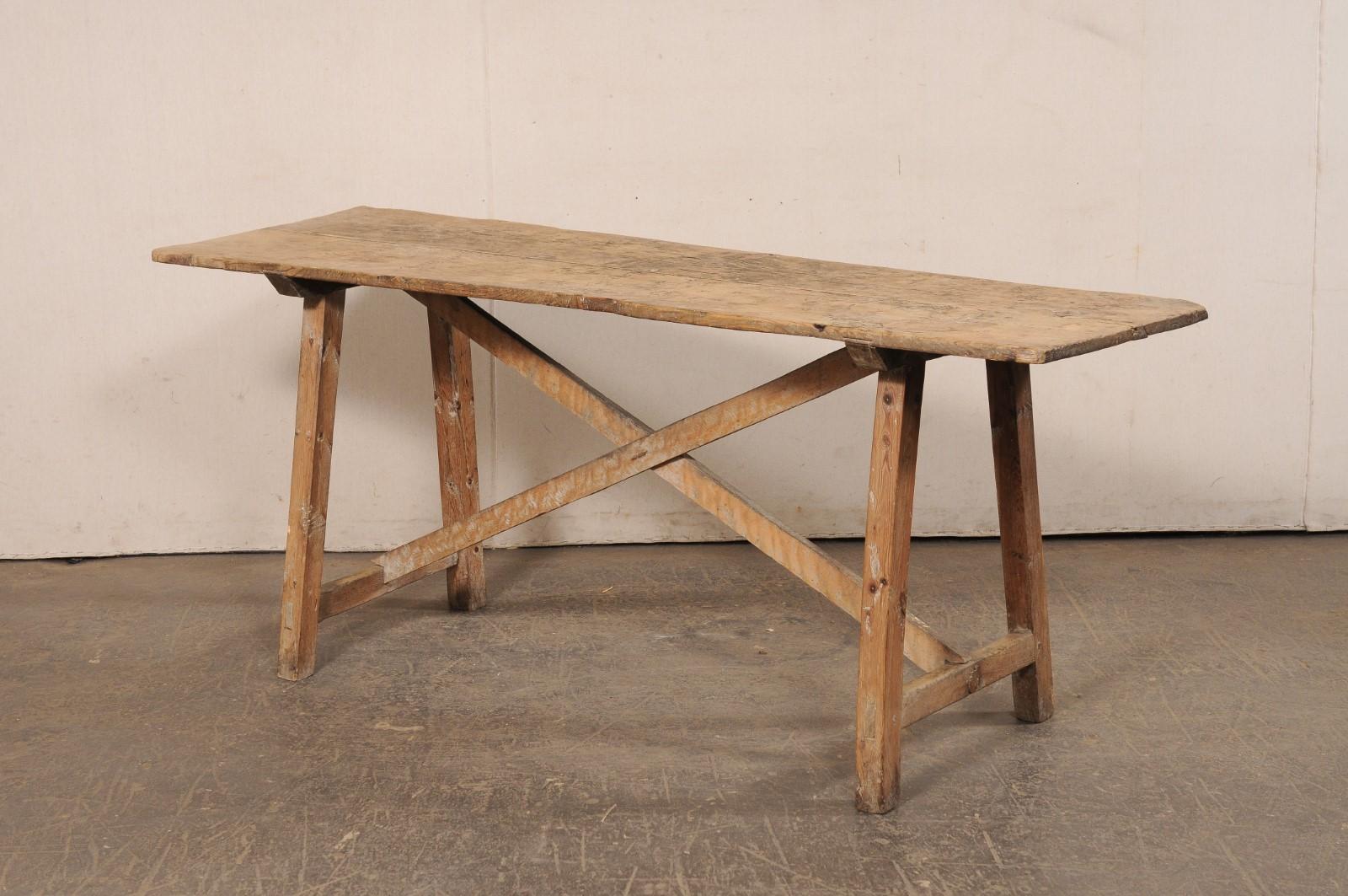 Rustic Spanish 6+ Ft Long Wooden X-Stretcher Table, 19th C. For Sale 6