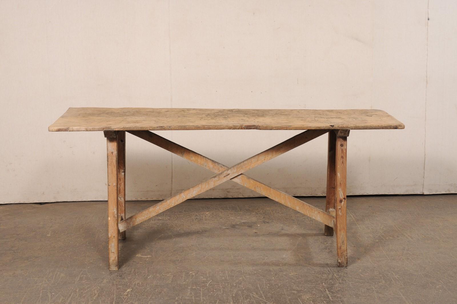 Rustic Spanish 6+ Ft Long Wooden X-Stretcher Table, 19th C. For Sale 7