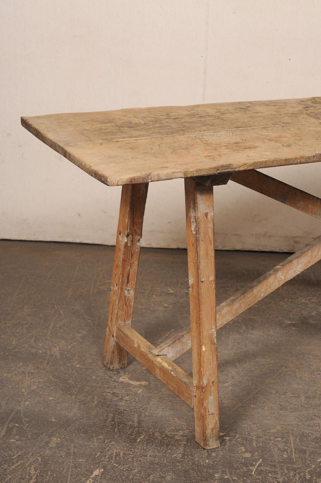 Rustic Spanish 6+ Ft Long Wooden X-Stretcher Table, 19th C. In Good Condition For Sale In Atlanta, GA