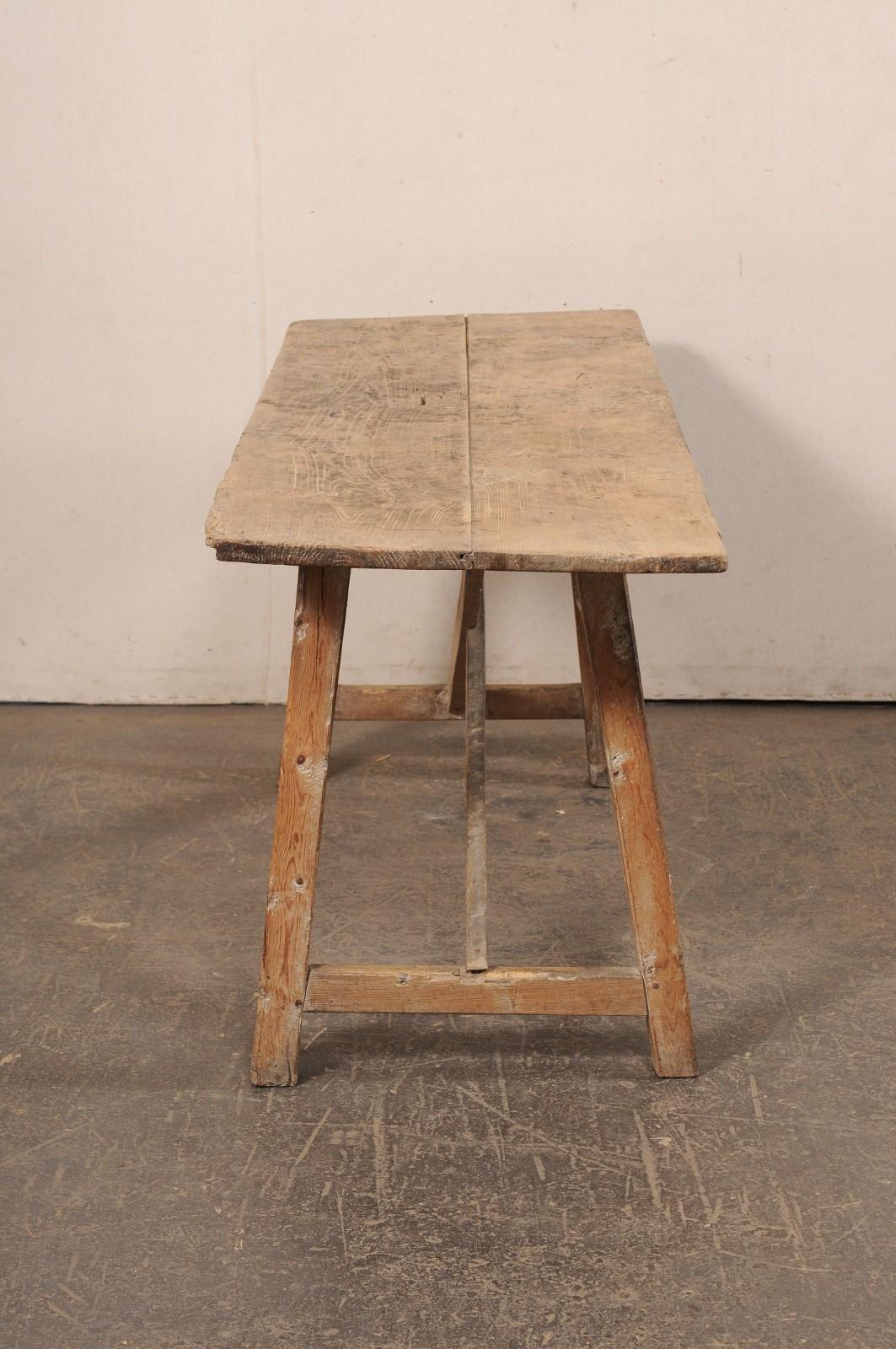 Rustic Spanish 6+ Ft Long Wooden X-Stretcher Table, 19th C. For Sale 1