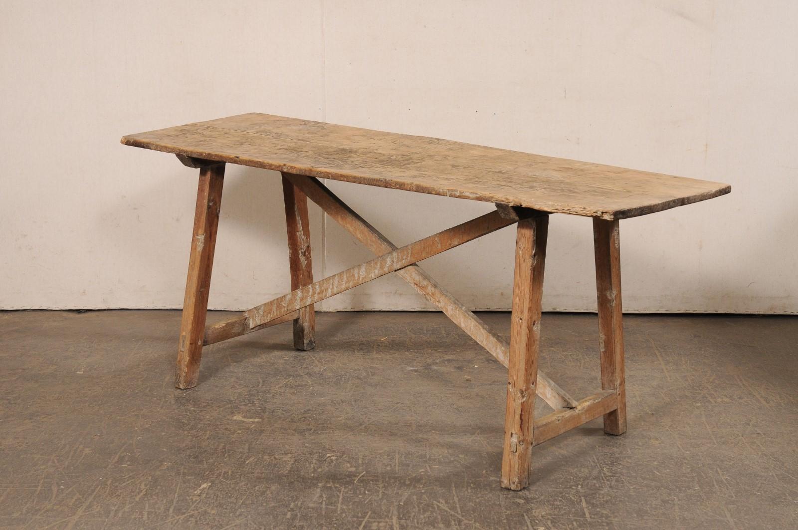 Rustic Spanish 6+ Ft Long Wooden X-Stretcher Table, 19th C. For Sale 2