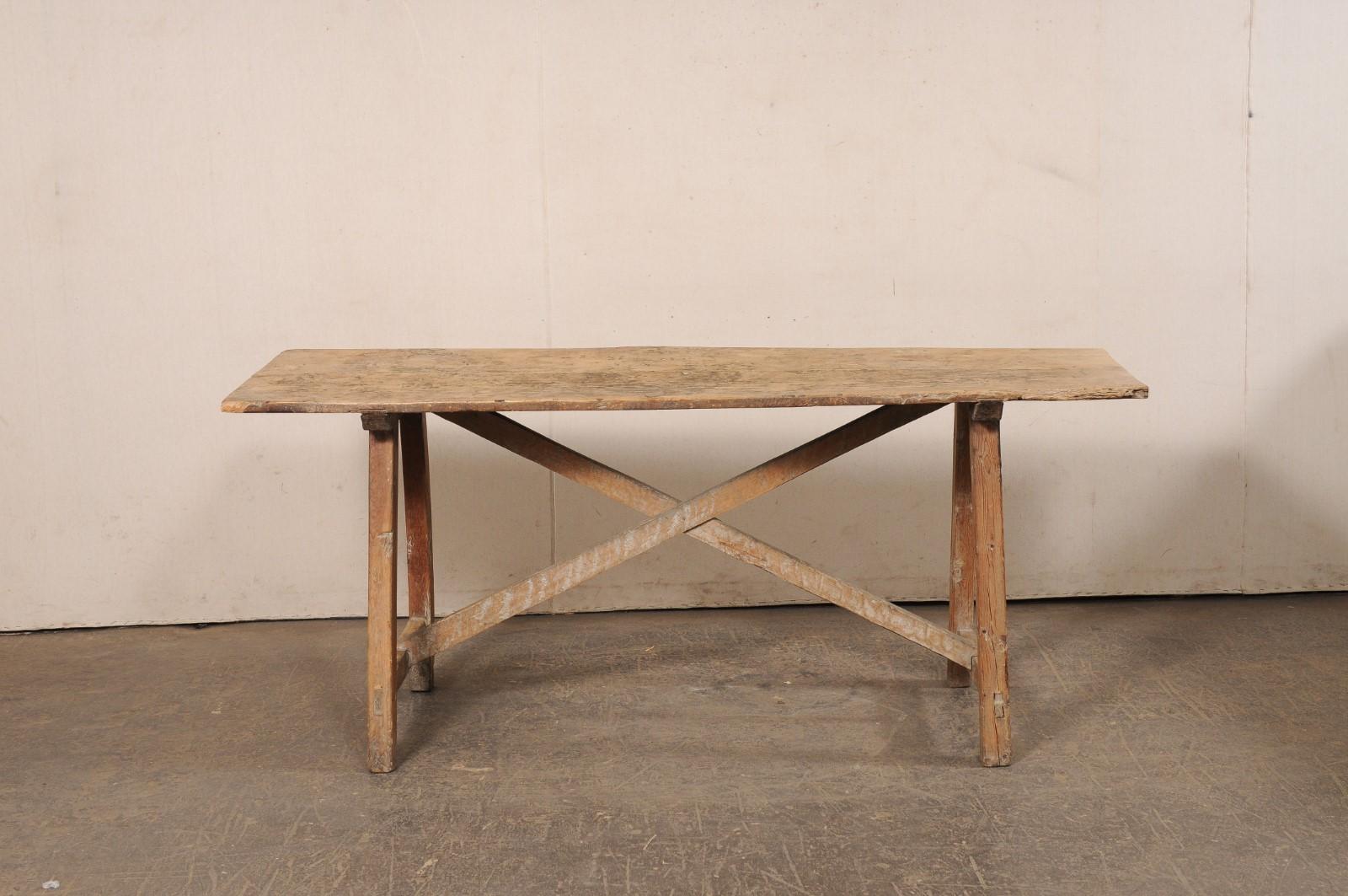 Rustic Spanish 6+ Ft Long Wooden X-Stretcher Table, 19th C. For Sale 3