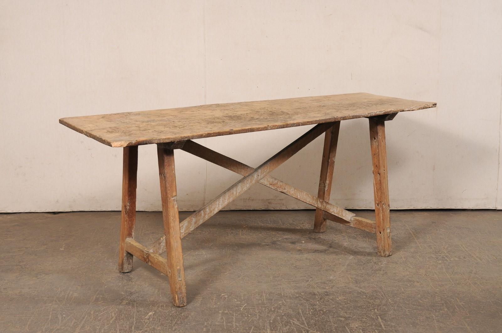 Rustic Spanish 6+ Ft Long Wooden X-Stretcher Table, 19th C. For Sale 4