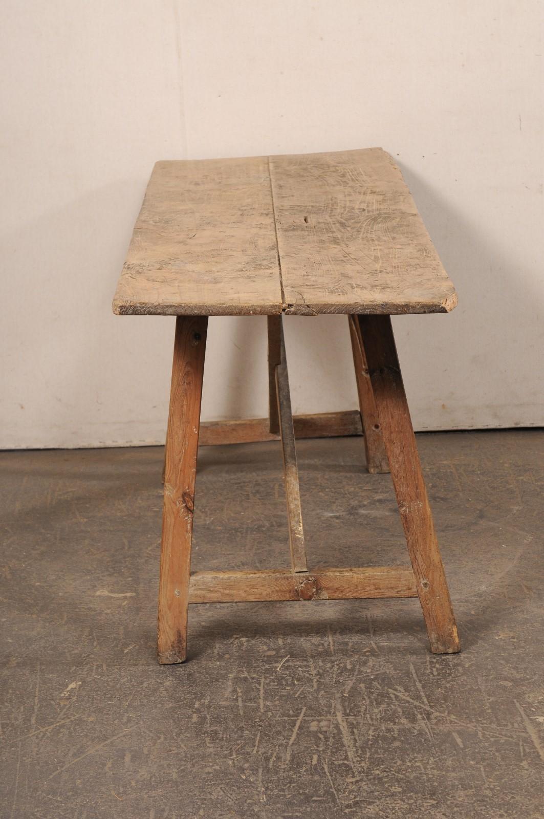 Rustic Spanish 6+ Ft Long Wooden X-Stretcher Table, 19th C. For Sale 5