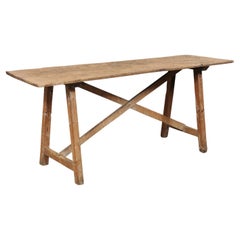 Antique Rustic Spanish 6+ Ft Long Wooden X-Stretcher Table, 19th C.