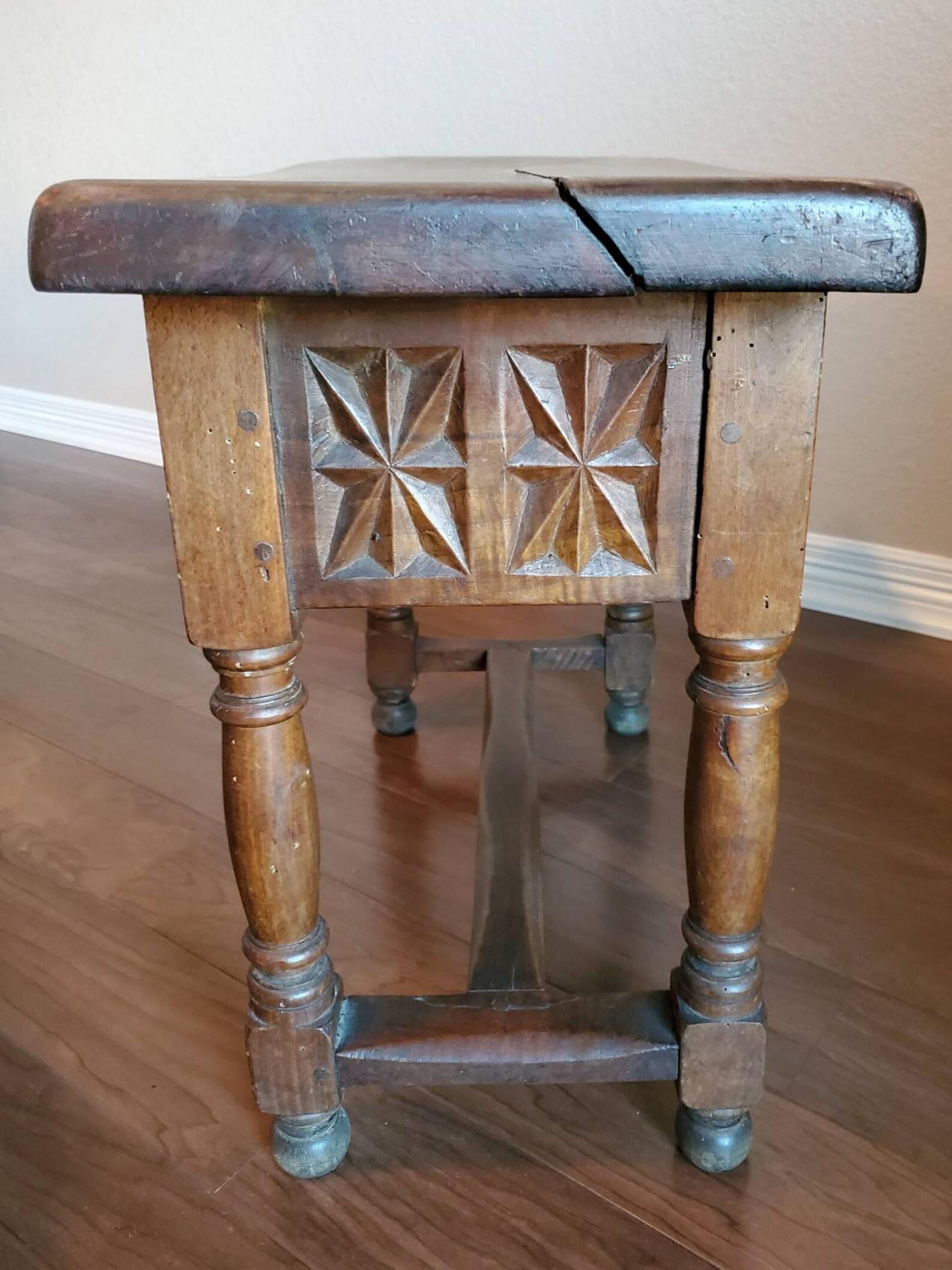 Antique Spanish Baroque Carved Walnut End Table or Stool For Sale 4