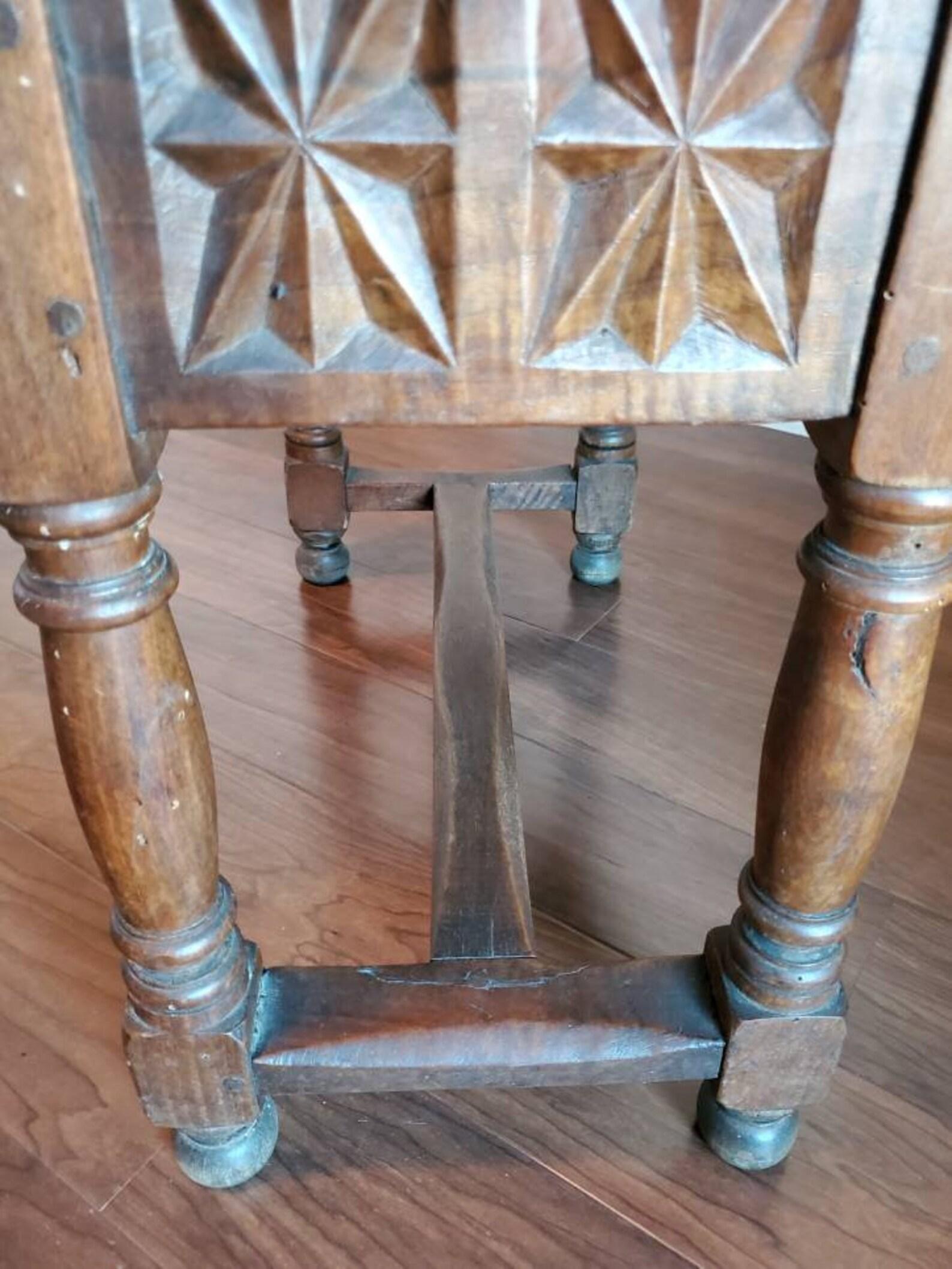 Antique Spanish Baroque Carved Walnut End Table or Stool For Sale 5