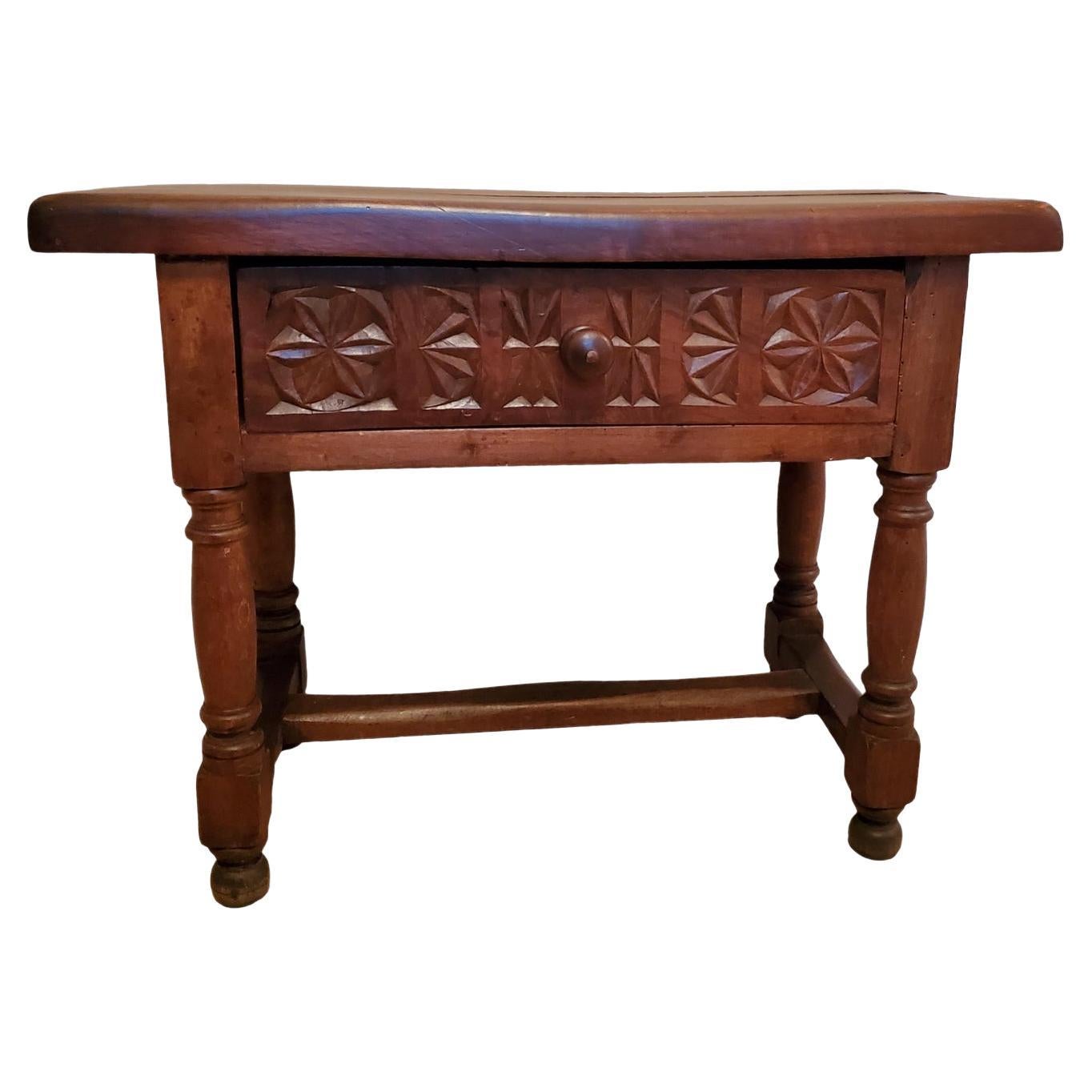 Antique Spanish Baroque Carved Walnut End Table or Stool For Sale