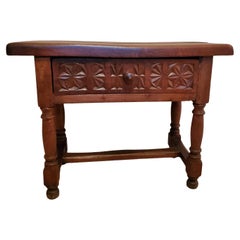 Antique Spanish Baroque Carved Walnut End Table or Stool
