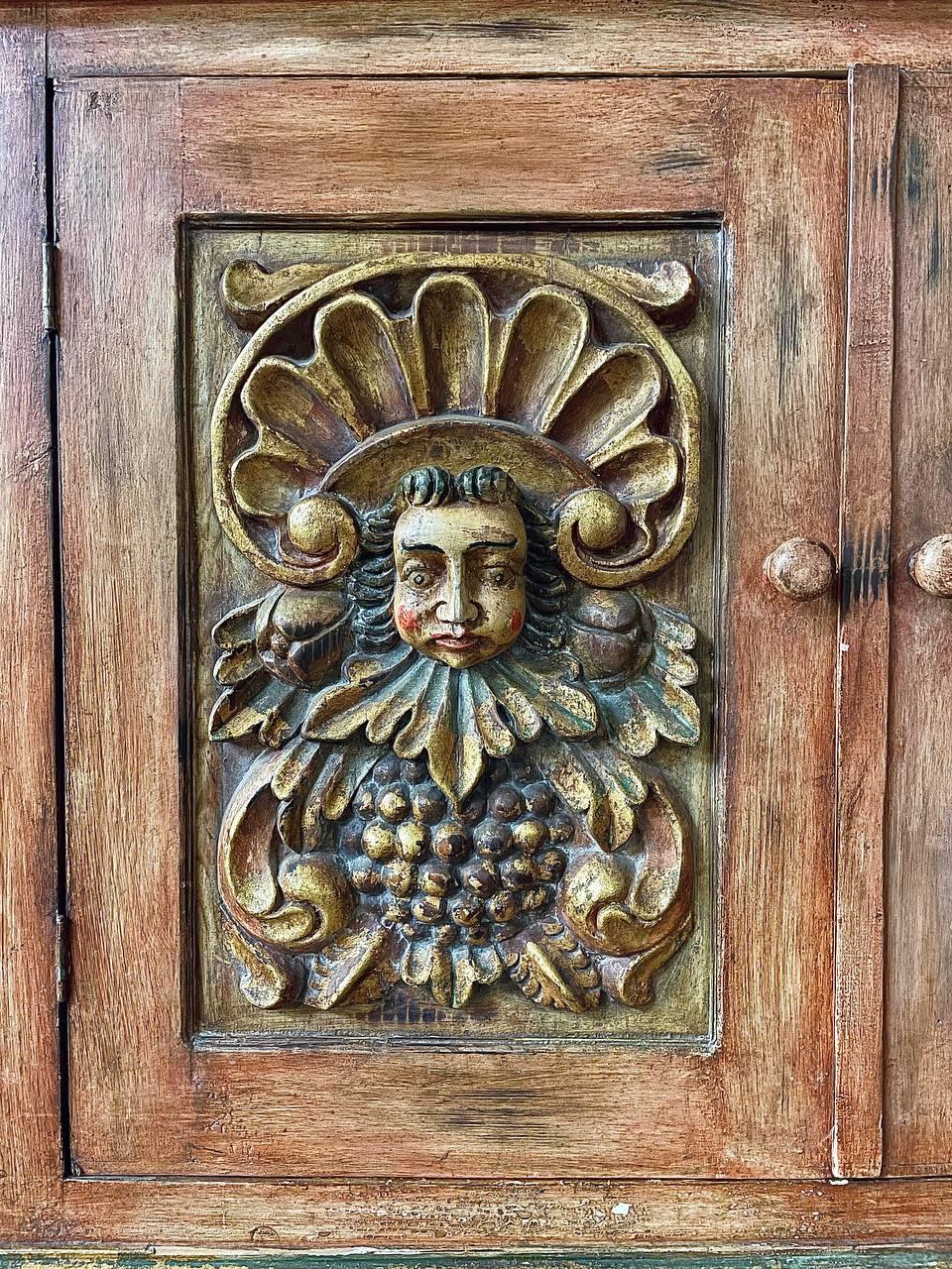 Rustic Spanish Colonial Hacienda Cabinet w/ Hand-Carved Faces in vendita 2