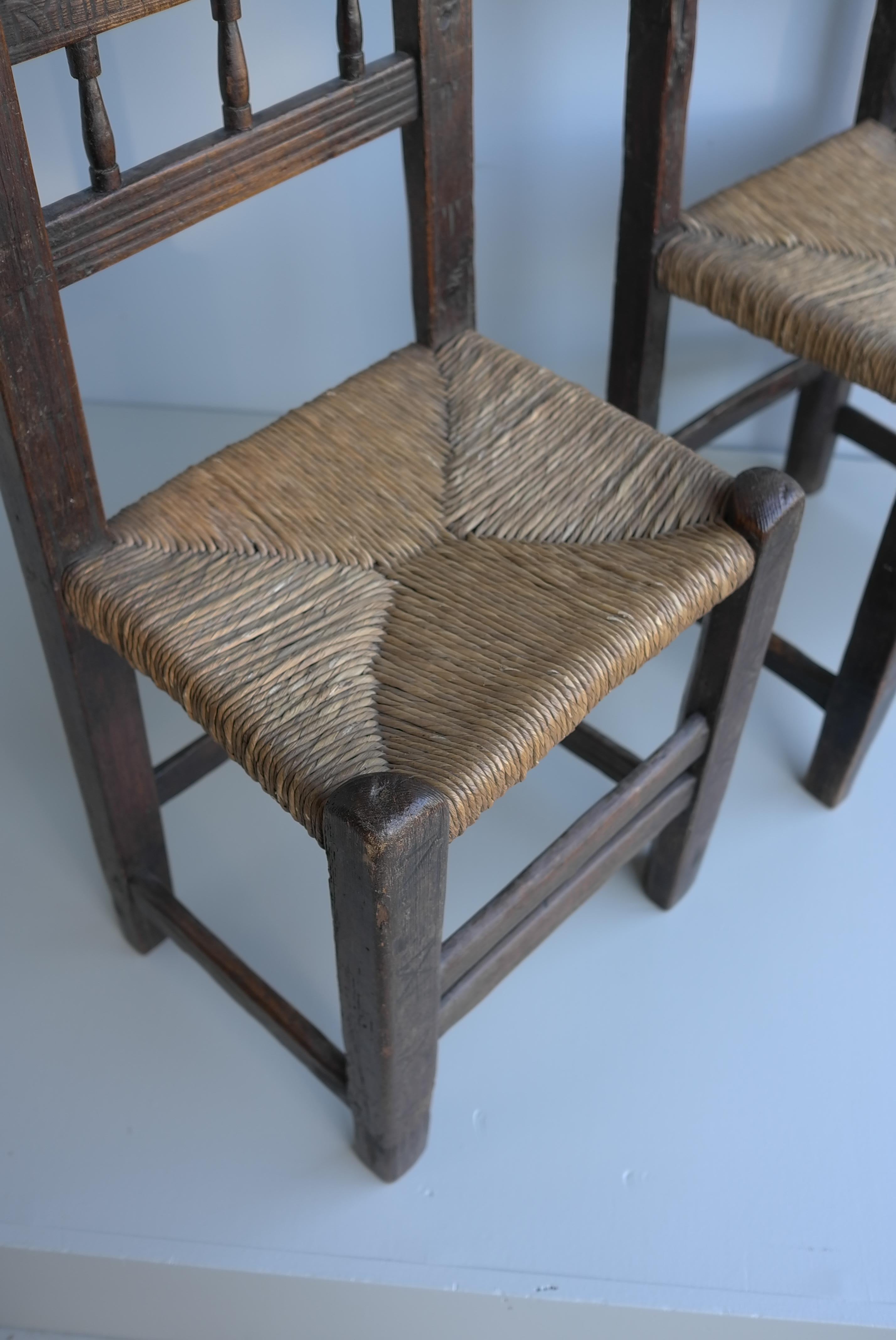 Début du 20ème siècle Chaises rustiques espagnoles avec sièges en jonc, Espagne, début du 20e siècle en vente
