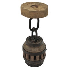 Rustic Spanish Side Table Gueridon in Wood and Iron, Ox Cart Axle Base, 1930s