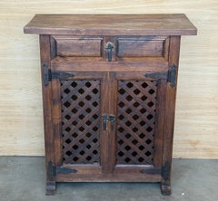 Rustic Spanish Solid Wood Cabinet with Lattice Doors and Iron Hardware