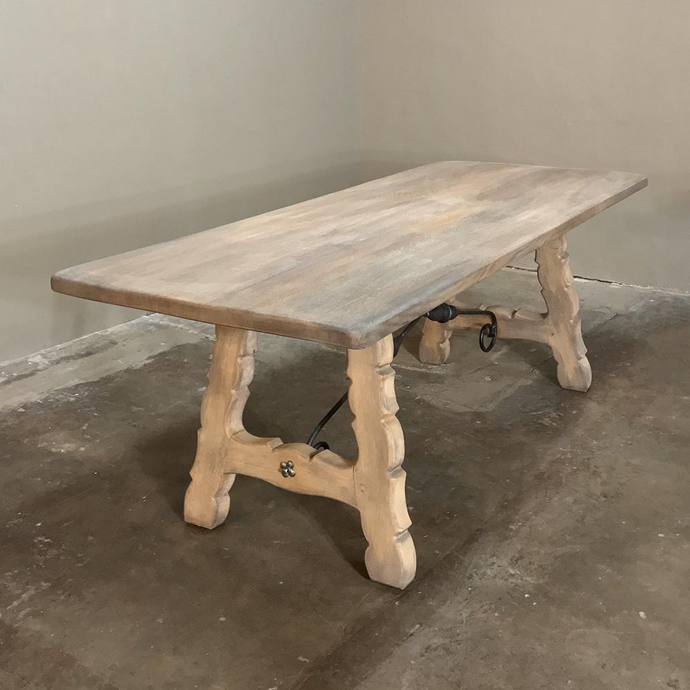 Hand-Crafted Rustic Spanish Stripped Oak Dining Table