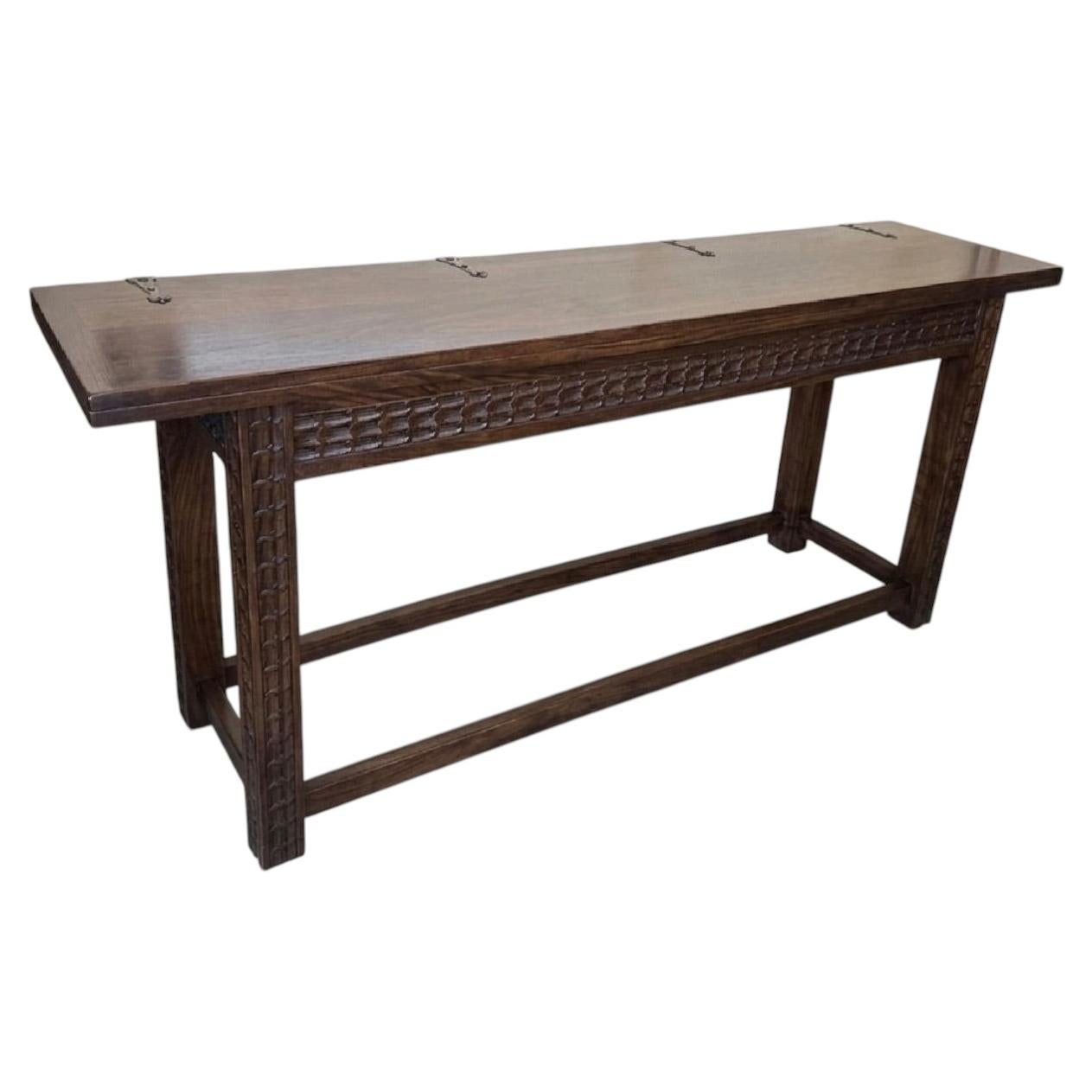 Rustic Spanish Style Solid Wood Convertible Console / Dining Table For Sale