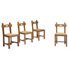 Antique Rustic Spanish Wooden Dining Chairs, Arts & Crafts, Early 20th Century