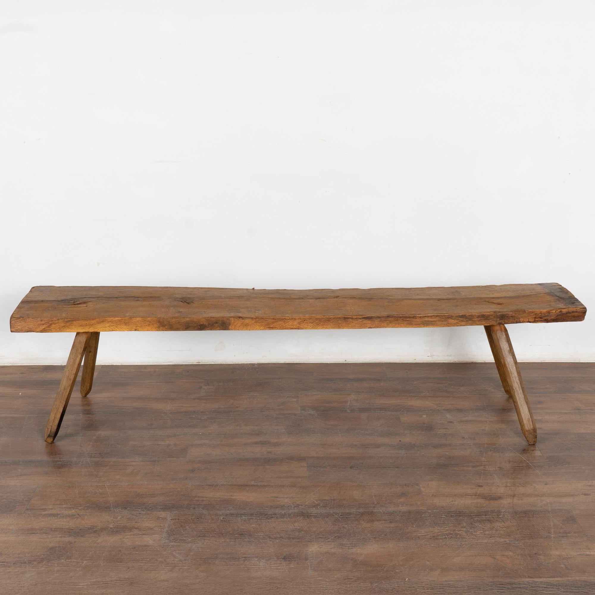 Hungarian Rustic Splay Leg Narrow Bench, Hungary circa 1900