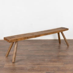 Rustic Splay Leg Oak Plank Top Bench, Hungary circa 1890