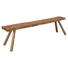 Banc rustique à pieds évasés en Oak Oak, Hongrie vers 1890