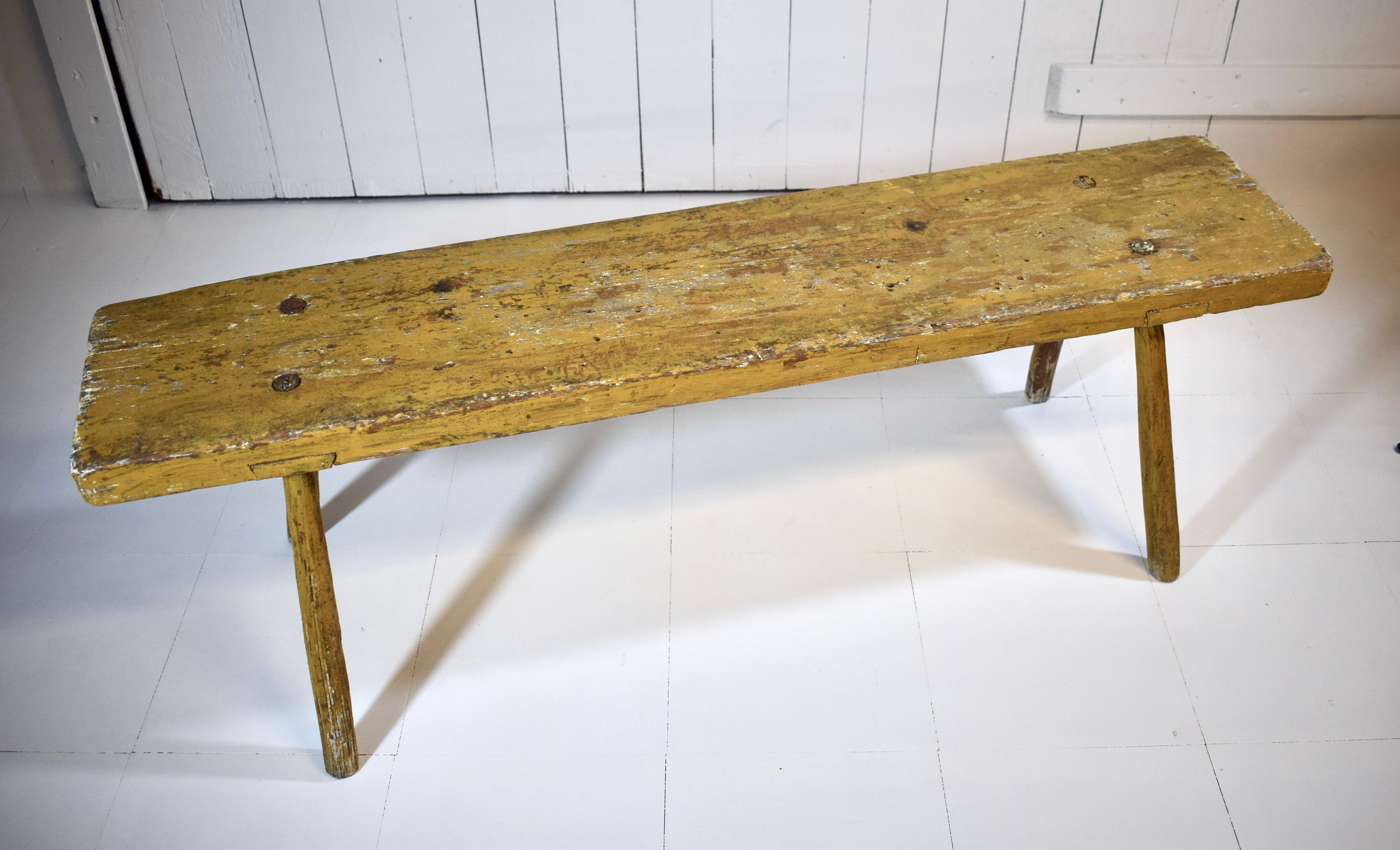 Rustic Splay Leg Primitive Mortis & Tenon Bench For Sale 3