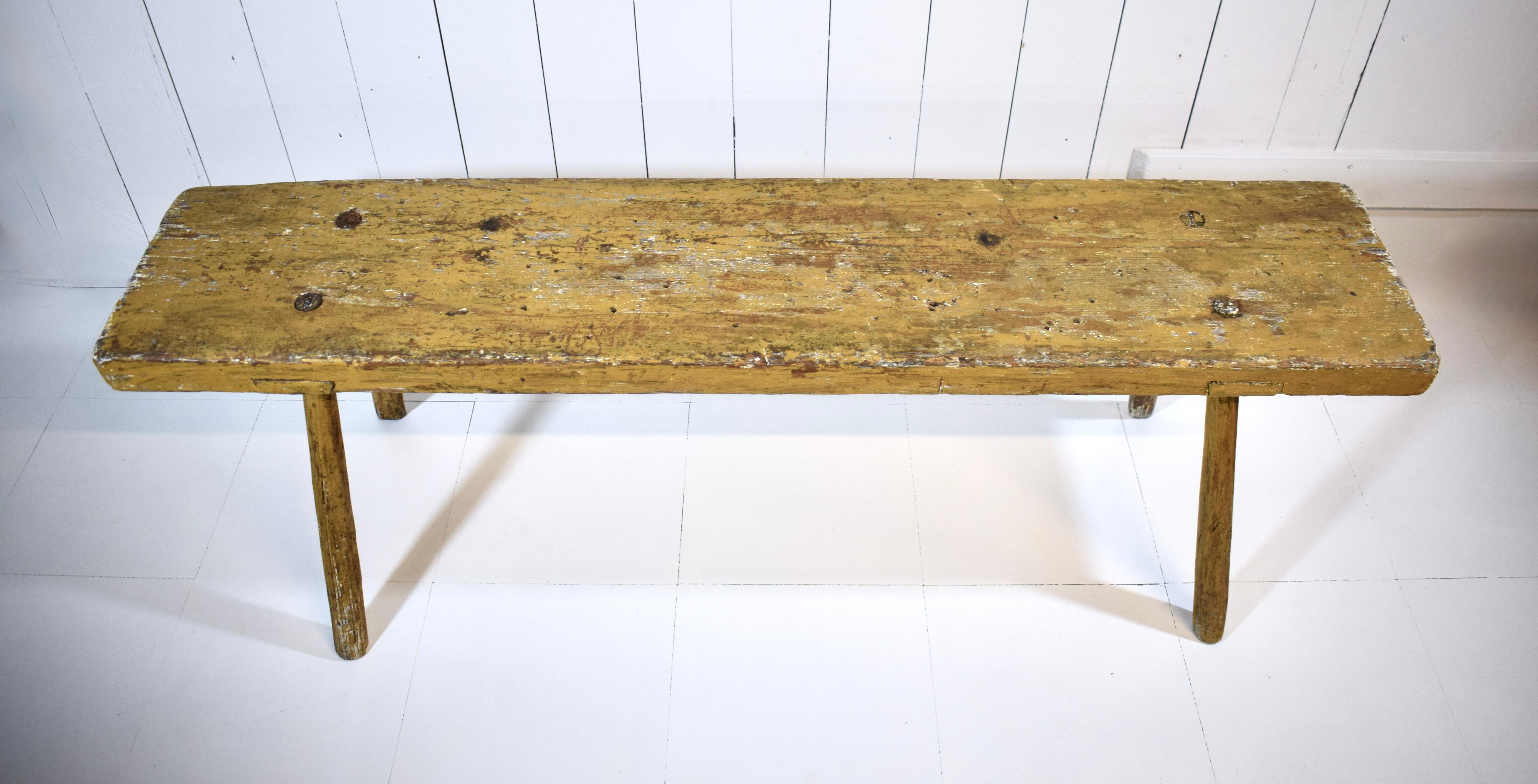 American Rustic Splay Leg Primitive Mortis & Tenon Bench For Sale